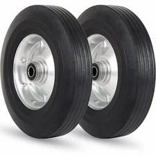 2 Pack 10"x 2.5" Flat Free Solid Rubber Tire with 5/8" Axle Bore Hole 2 1/4" Hub