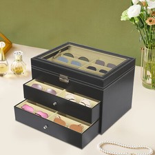 3 Tiers Eyeglasses Display Case Desktop Sunglasses Jewelry Watches Organizer Box