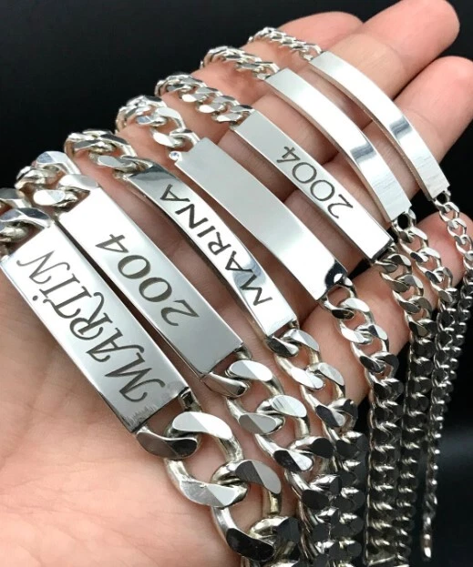 Custom Solid 925 Silver ID Bracelet Curb Cuban Link Identity Name Free Engraving - Image 2 of 4