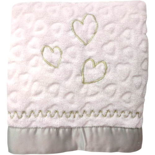 LAMBS & IVY Pink Embossed HEART Blanket Silver Satin Trim Gold Baby Girl Lovey - Afbeelding 1 van 3