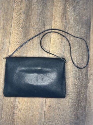 VTG Brooks Brothers Leather Crossbody Purse Black Clasp Clutch Bag - Picture 8 of 9