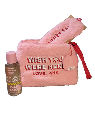Victoria's Secret Pink 3 PC Warm Cookie Body Mist Sleep Mask & Fleece Bag Set