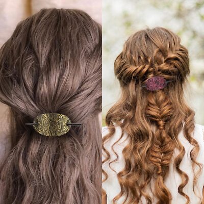 6 Pcs Faux Leather Oval Hair Barrettes with Wood Stick, Hair Clips Slider For Amazon.com : Noverlife 6PCS Hair Barrette with Stick, Faux  main image 4