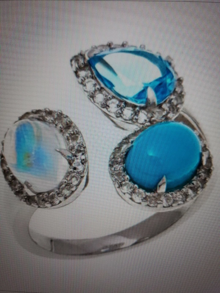Colleen Lopez Sterling Silver Moonstone, Turquoise & Topaz Ring Size 8 NWOT Hsn - Image 3 of 4