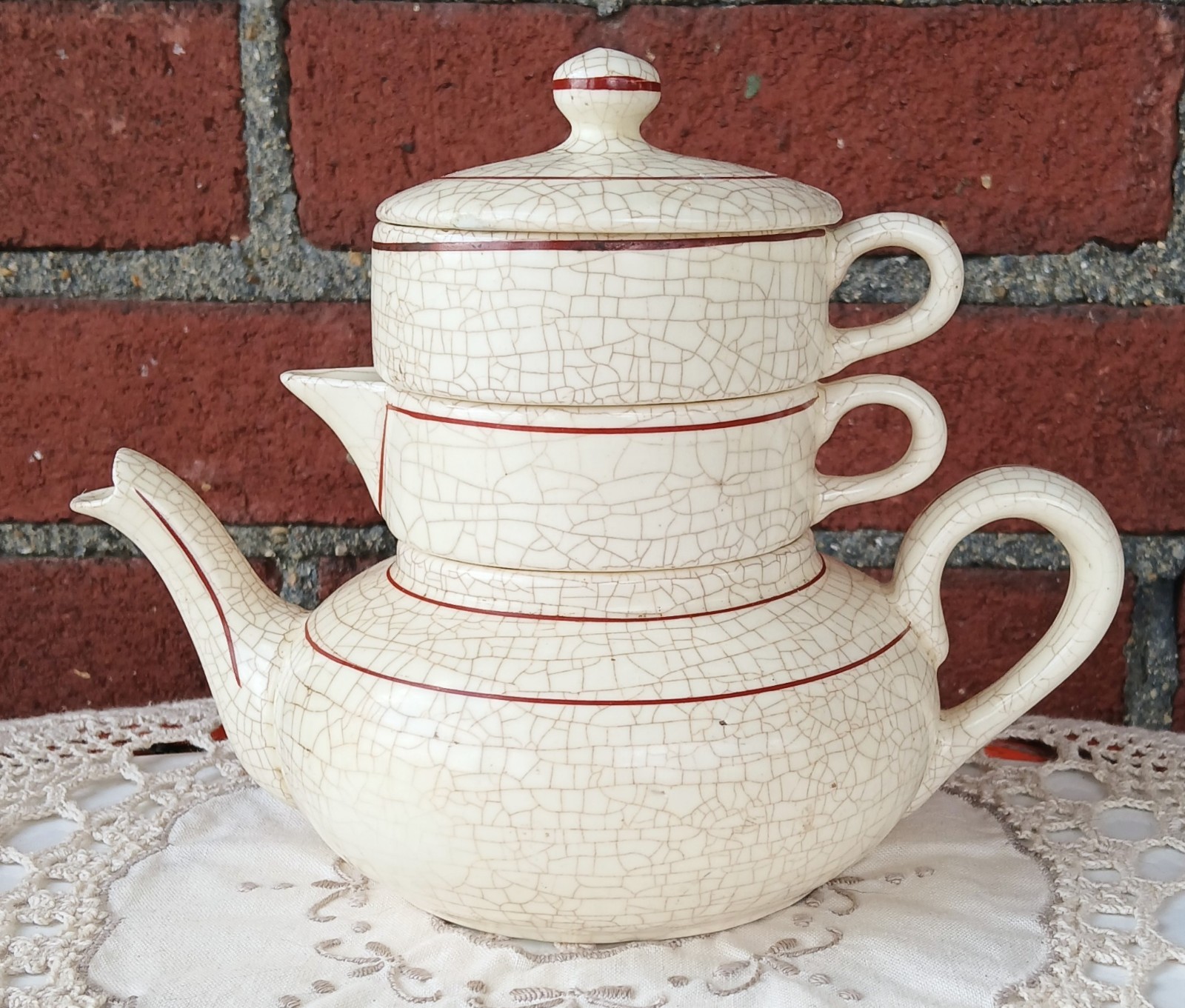 Roseville Combination Creamware Tea Set HTF Stackable Vintage Art Pottery, c1910