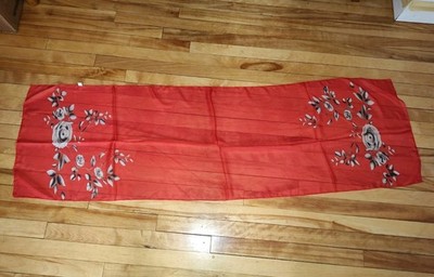 Lightweight Viscose Scarf 59 L x 18 W''. Red with Floral Pattern. 