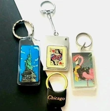 Chicago Queen of Hearts Statue of Liberty Flamingo 4 Key Rings chains Vintag