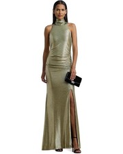 NEW Lauren Ralph Lauren Women Retleah Sleeveless Gown Dress Olive/Gold Size 14