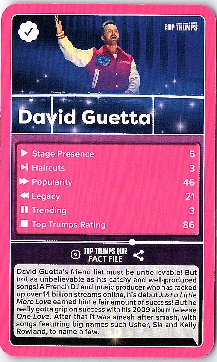 2024 Top Trumps Specials Pop Stars Trading Playing Card