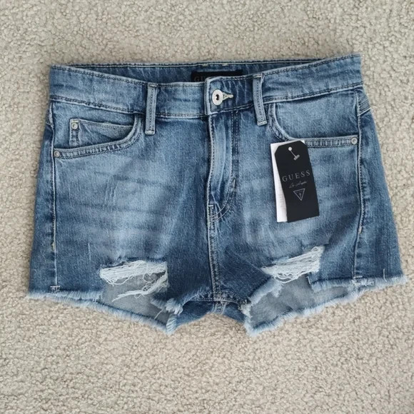 GUESS Distressed Light Blue Jean Shorts Size 27 NWT