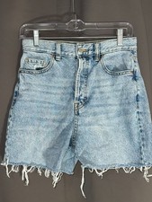 PacSun High Rise Denim Shorts Women  s 27 Light Wash Frayed Hem-Levi-style button