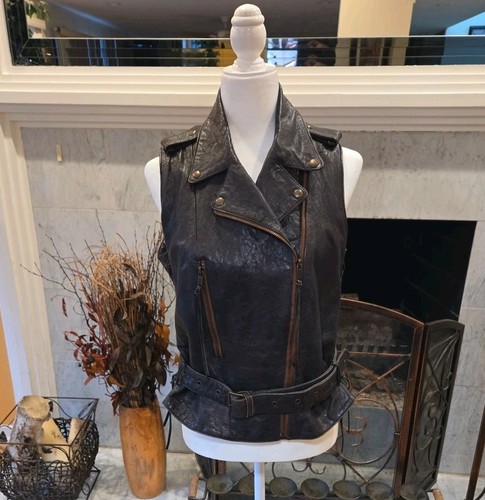 Women's Diesel Sheep Leather Vest Waistcoat Zip Leather Motor Bike Brown Medium 