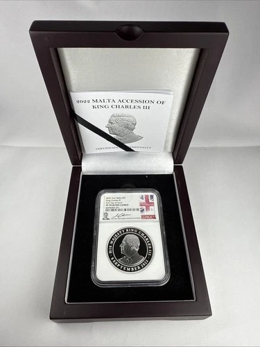 2022 Malta S3E King Charles III NGC PF70UCAM 2 Oz Silver Coin First Day Issue