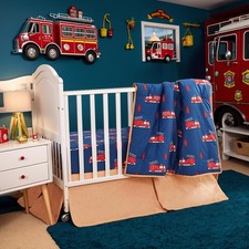 Baby Boy Crib Bedding Set Firetruck Theme 6 Pieces Baby Nursery Bedding Set 1...