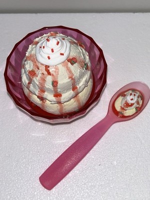 Cute Handmade Faux Fake Food Strawberry Shortcake Ice Cream Display & Spoon