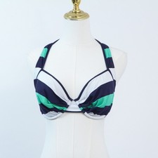 Tommy Bahama 34DD Nautical Striped Bikini Top Underwire Halter Swimsuit TSW35500