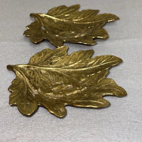 Virginia Metalcrafters 1948 Chrysanthemum Leaf Gold Leaf Trinket Dish Bowl Set
