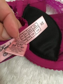 Vtg AGENT PROVOCATEUR PADDING ADDED Bra SILK SATIN Lace CUTOUT 34B Fuchsia Bow