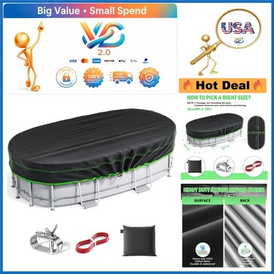 9x18 Ft Oval Pool Cover Heavy Duty Solar Waterproof Tear-Resistant with Winch