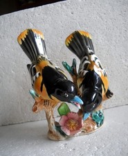 Vintage Porcelain Ceramic Pair of Baltimore Oriole Bird Figurines on a Branch