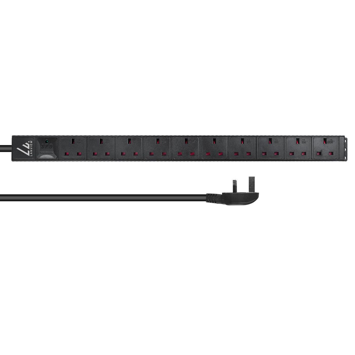 Lanview LVR-3MUK-SPD-UK10 UK Rack mount power strip.