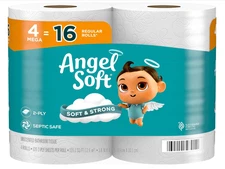 Angel Soft Toilet Paper, 4 Mega Rolls = 16 Regular Rolls, Soft and Strong Toilet