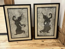 Vintage Thai Art. Dancers. Charcoal Rubbings on Rice Paper