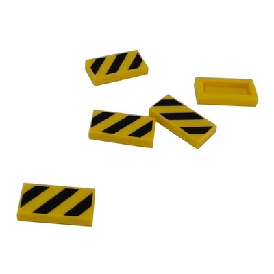 5 NEW LEGO Tile 1 x 2 with Black and Yellow Danger Stripes Pattern Yellow