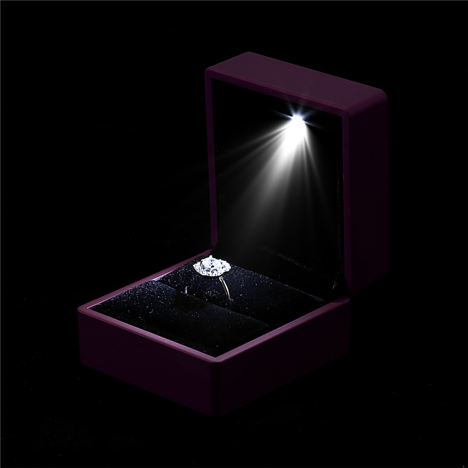 Fashionable LED Lighted Ring Storage Box Jewelry Display Case Gift Black HEN