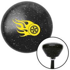 Yellow Flaming Wheel Black Retro Metal Flake Shift Knob W M16x1.5 Insert Auto