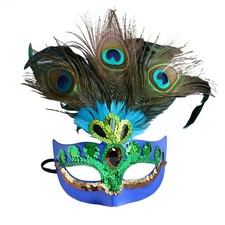 Blue Peacock Feather Masquerade Mask Elegant Costume Accessory for Parties