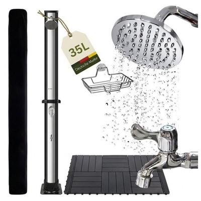 NovaTerra Solardusche 35L schwarz/silber mit Bodenelement aus WPC