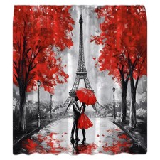 Eiffel Tower Shower Curtain Romantic Couple Lover Red Grey Paris City Street ...