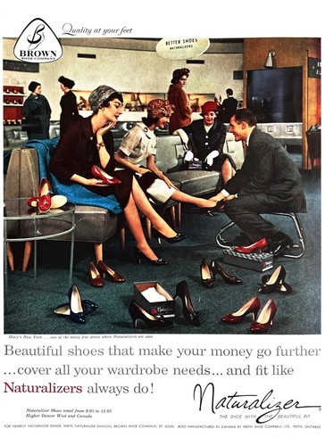 1958 LADIES SHOES Large Vintage Print Ad Naturalizer Shoe Store 10" X 14"