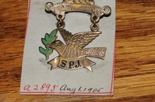Rare Fraternal Organization Pin S.P.J. dove W/ Olive Branch 10 K Gold 1905 Old**