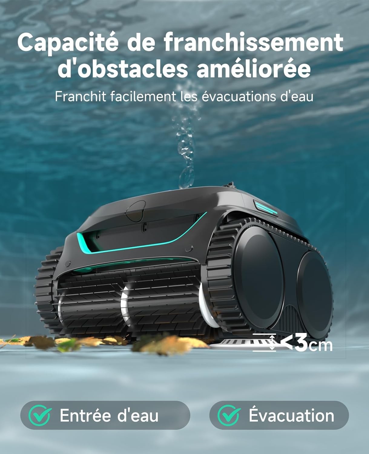 robot piscine double filtration – vue détaillée