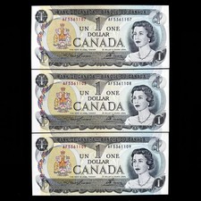 UNC 1973 Canada $1 One Dollar Banknotes Consecutive Paper Money Prefix AF Lot 3
