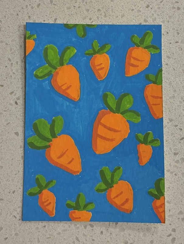 ACEO Original, Carrot Mini Art Painting, Illustration, Acrylic on Paper