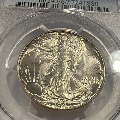 1945 WALKING LIBERTY SILVER HALF DOLLAR**PCGS MS66 WOW. WOW 1212-46