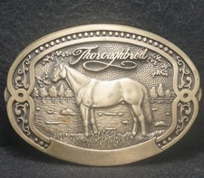 XD15149 NOS VINTAGE 1970s  THOROUGHBRED HORSE  ANIMAL BREED MENS BELT BUCKLE