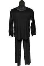 Antthony Women's 2-Peice Ruffle Tunic Pant Set Black