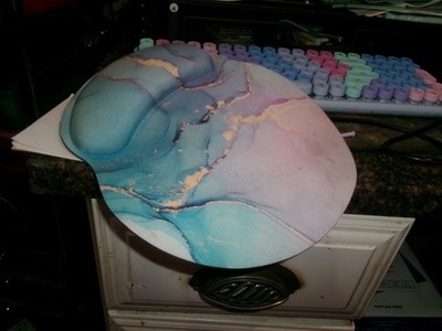ABSTRACT AQUA AND ORCHID MOUSE PAD WITH WRIST PAD