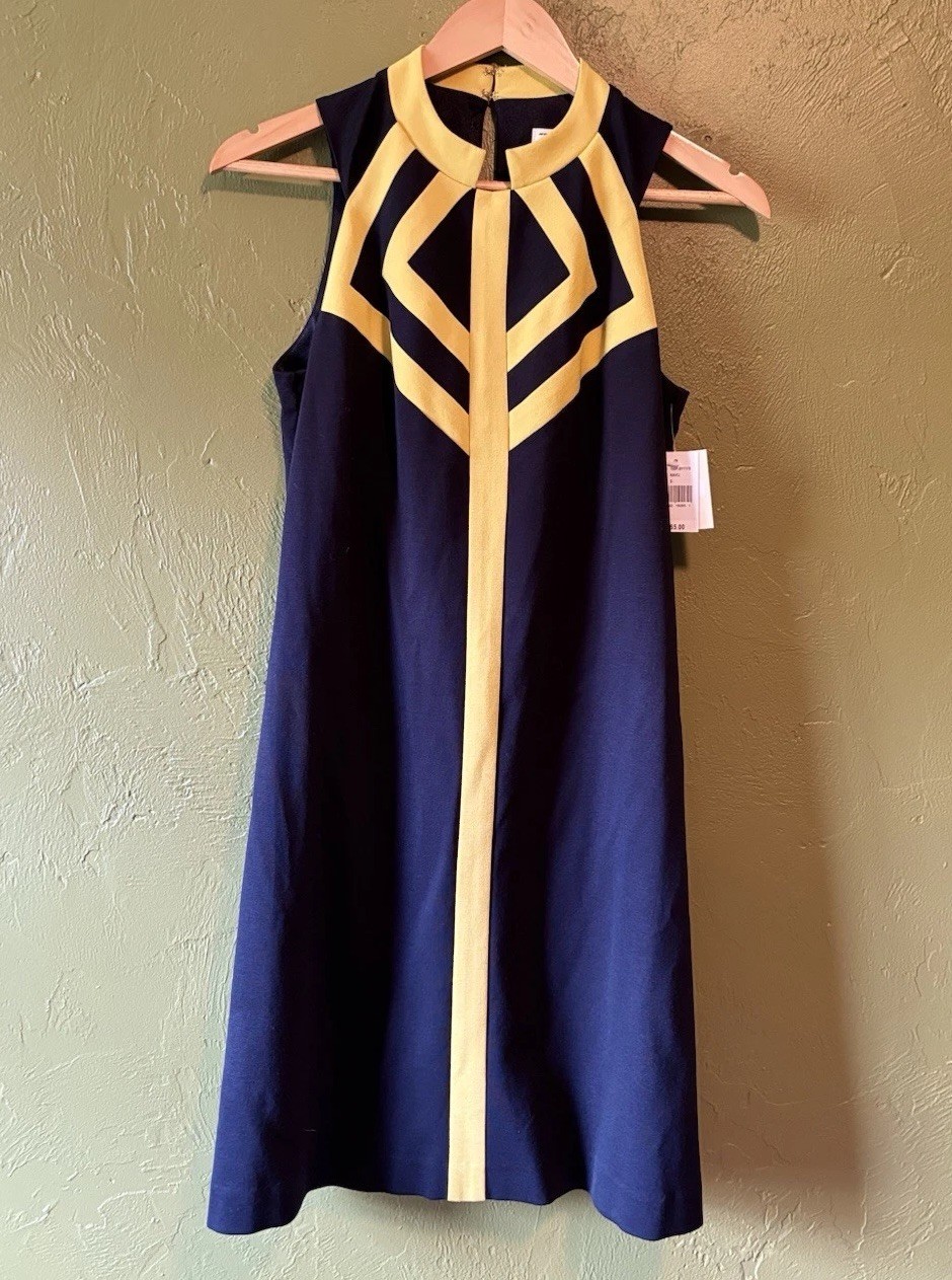 Vintage Milly Ladies Dress Bodycon Small Navy Blue Yellow