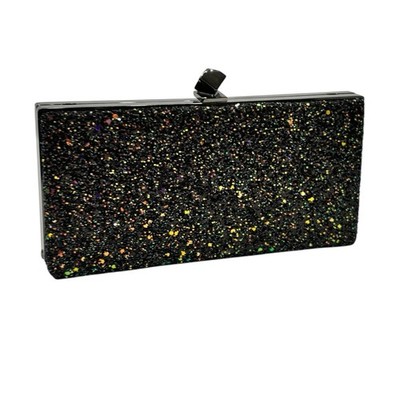 JIMMY CHOO Clutch Bag Black Metallic Glitter Black Hardware Evening Bag