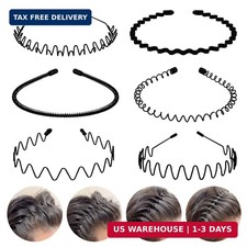 6PCS Metal Hair Bands, Spring Wavy Hoop Unisex Black Headband Slicked Back Non S
