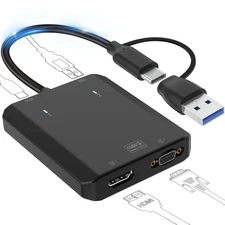 Herfair USB to HDMI VGA Adapter Dual Monitor Extender 1080P Mac Windows M1 M2