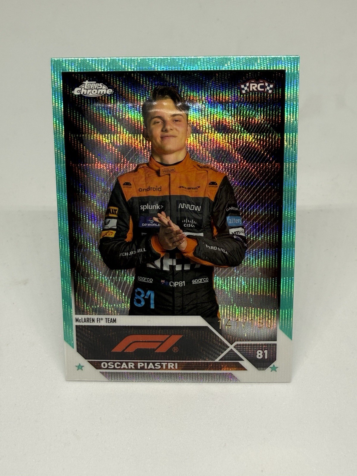 2023 Topps Chrome F1 Oscar Piastri #40 RC Portrait Aqua Wave /150