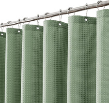 Sage Green Shower Curtain, Waffle Weave 256GSM Heavy Duty Textured Fabric Shower