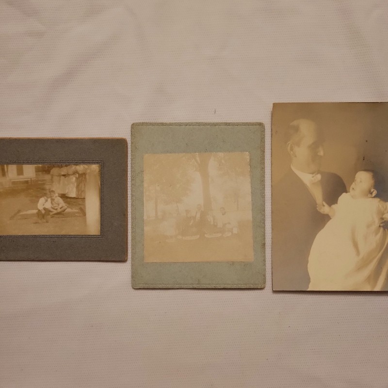 Lot 3 Vintage Sepia Matted Portrait Photographs Men & Children Paper/Card