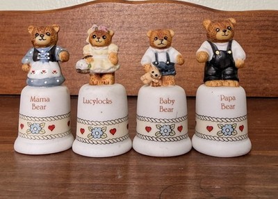 VTG Porcelain Lucy Rigg & Me Teddy Bear Full Family Bears LUCYLOCKS Thimble Set